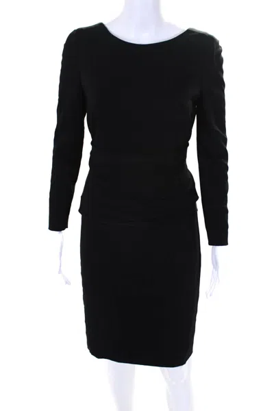 Akris Punto Womens Black Crew Neck Drape Detail Long Sleeve Shift Dress