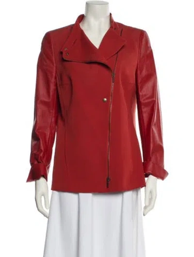 Pre-owned Akris Punto Wool Biker Jacket In Orange