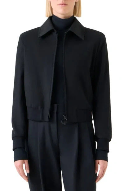Akris Punto Wool Blend Crop Bomber Jacket In Black