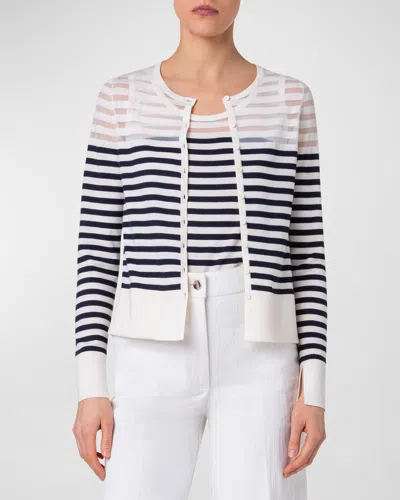Akris Punto Wool Blend Kodak Stripes Knit Cardigan In Ink-cream