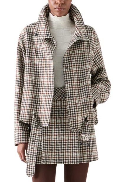 Akris Punto Wool Blend Tweed Check Blouson In Winter White-espresso