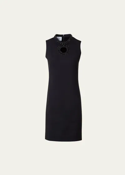 Akris Punto Wool Crepe Sheath Dress With Crystal Embellishment In Black