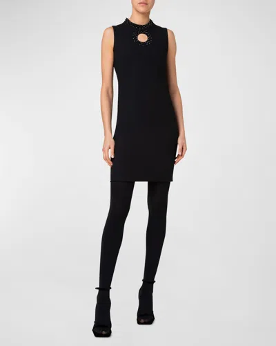 Akris Punto Wool Crepe Sheath Dress With Crystal Embellishment In Black