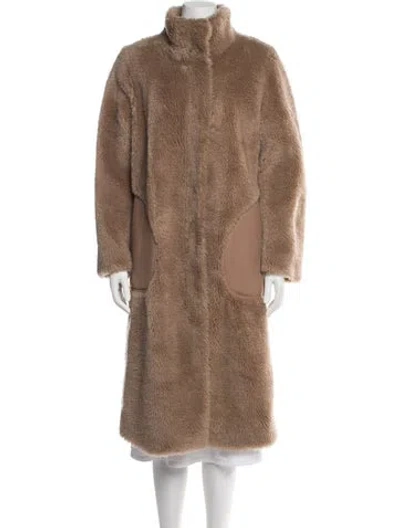 Pre-owned Akris Punto Wool Faux Fur Coat In Brown