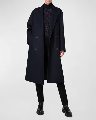 Akris Punto Wool Felt Double-breasted Overcoat In Navy