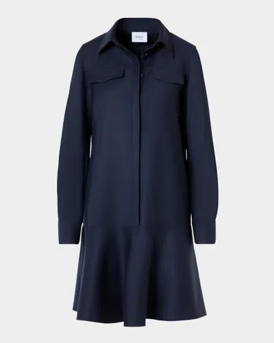 Akris Punto Wool Flannel Mini Shirtdress In Navy