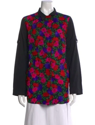 Pre-owned Akris Punto Wool Floral Print Blouse In Red