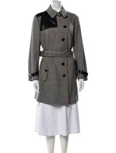 Pre-owned Akris Punto Wool Houndstooth Print Trench Coat In Black