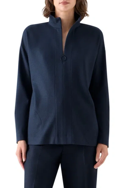 Akris Punto Wool Jersey Half Zip Sweatshirt In Blue