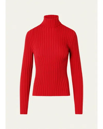 Akris Punto Wool Knit Turtleneck Sweater In Rusty Red