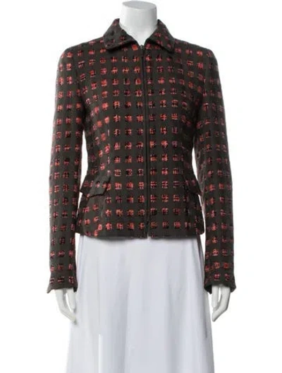 Pre-owned Akris Punto Wool Patterned Jacket In Green