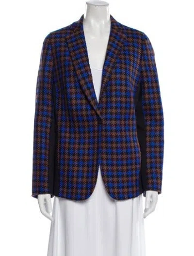Pre-owned Akris Punto Wool Plaid Print Blazer In Blue