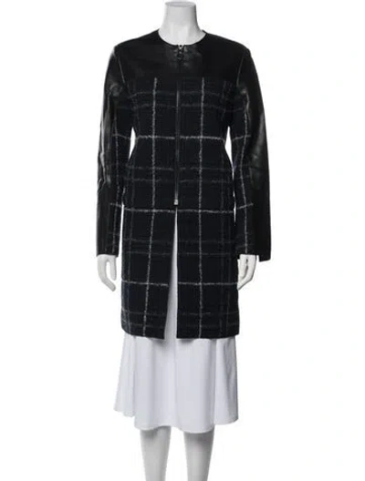 Pre-owned Akris Punto Wool Plaid Print Coat In Blue