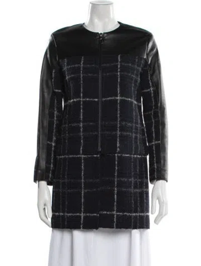Pre-owned Akris Punto Wool Plaid Print Jacket In Blue