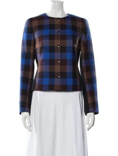 Pre-owned Akris Punto Wool Plaid Print Jacket In Blue