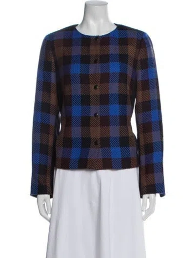Pre-owned Akris Punto Wool Plaid Print Jacket In Brown