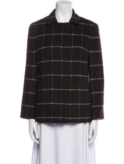 Pre-owned Akris Punto Wool Plaid Print Jacket In Brown