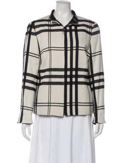Pre-owned Akris Punto Wool Plaid Print Jacket In Neutral