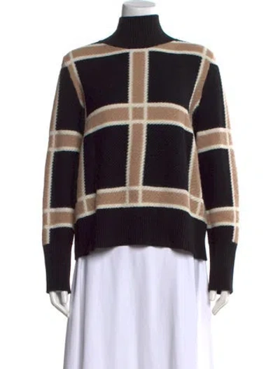 Pre-owned Akris Punto Wool Plaid Print Sweater In Black