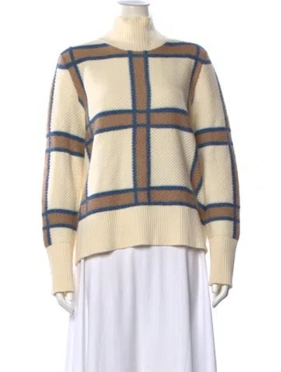 Pre-owned Akris Punto Wool Plaid Print Sweater In Neutral