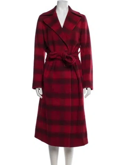 Pre-owned Akris Punto Wool Plaid Print Trench Coat In Red