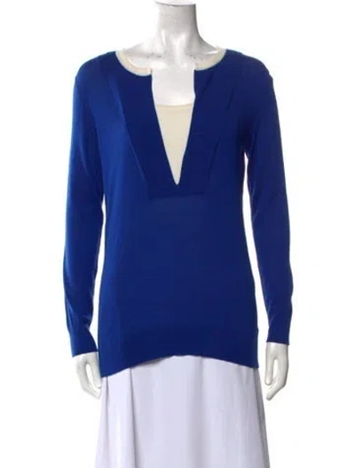 Pre-owned Akris Punto Wool Plunge Neckline Sweater In Blue