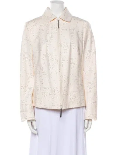 Pre-owned Akris Punto Wool Printed Blazer In White