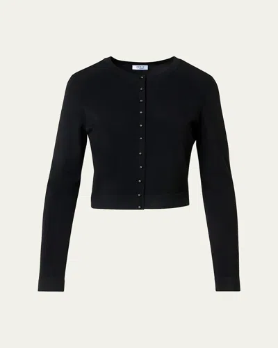 AKRIS PUNTO WOOL RIB CROP CREWNECK CARDIGAN