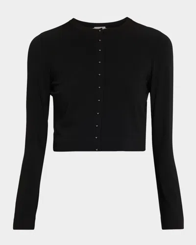 AKRIS PUNTO WOOL RIB CROP CREWNECK CARDIGAN