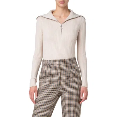 Akris Punto Wool Rib Half Zip Sweater In Chalk