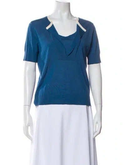 Pre-owned Akris Punto Wool Scoop Neck Sweater In Blue