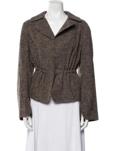 Pre-owned Akris Punto Wool Striped Faux Fur Jacket In Brown