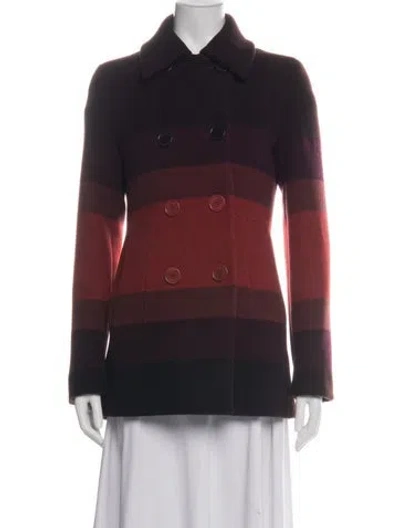 Pre-owned Akris Punto Wool Striped Peacoat In Burgundy