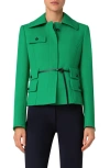 Akris Punto Wool Tricotine Belted Jacket In Sea Green-navy