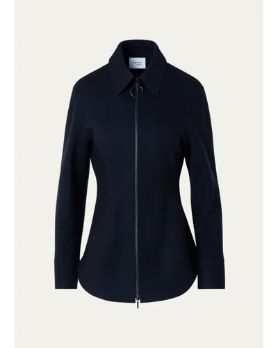 Akris Punto Wool-cashmere Zip-front Blouse In Navy