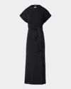 Akris Punto Xl Dot Cutout Short-sleeve Belted Midi Slit Dress