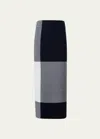 Akris Punto Extralarge Gingham Stretch Wool Midi Skirt In Navy-cream