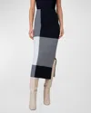 Akris Punto Extralarge Gingham Stretch Wool Midi Skirt In Navy-cream