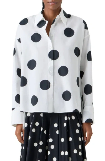 Akris Punto X-large Polka Dot Oversize Cotton Poplin High-low Button-up Shirt In White
