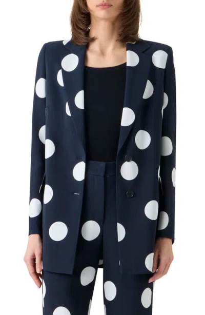 Akris Punto X-large Polka Dot Single Breasted Stretch Crepe Blazer In Blue