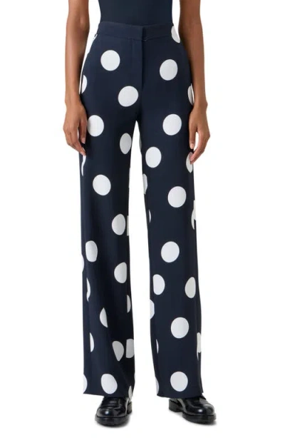 Akris Punto X-large Polka Dot Stretch Crepe Wide Leg Pants In Blue