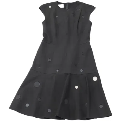 Akris Punto Zip-front Cap-sleeve Tonal-dot Embroidered Godet Dress In Black Polyester Blend In Blue
