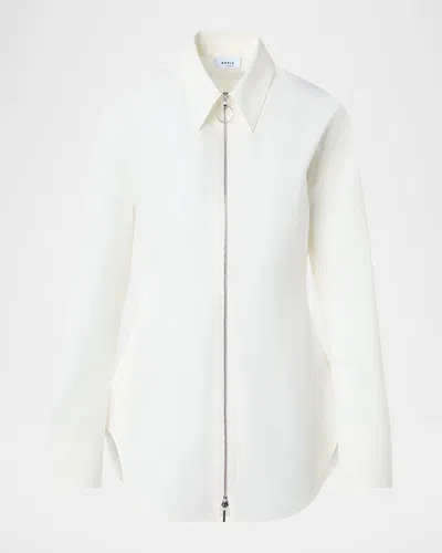 Akris Punto Zip-front Cotton Poplin Collared Shirt In White