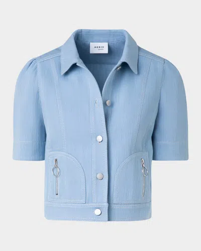 Akris Punto Zip-pocket Short-sleeve Denim Jacket In Sky
