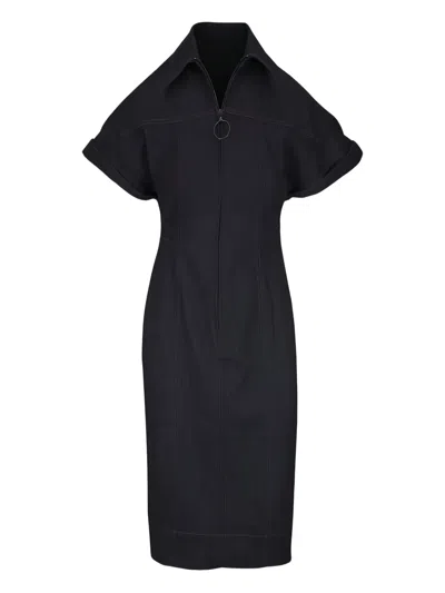 Akris Punto Zip Short-sleeve Midi Dress In Black