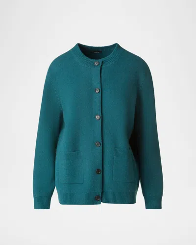 Akris Pure Cashmere Pique Knit Crewneck Cardigan In Blue