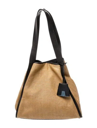 Pre-owned Akris Raffia Medium Alex Raffia & Leather Bucket Tote Medium In Neutral