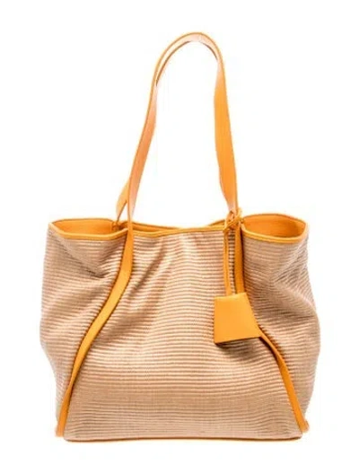 Pre-owned Akris Raffia Tote In Neutrals/orange