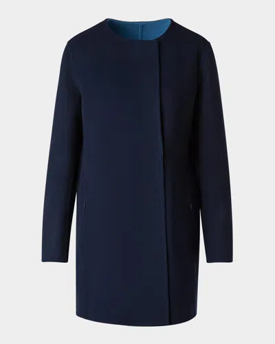 Akris Reversible Double-breasted Wool Coat In Navy-light Denim