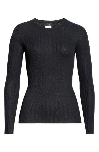 Akris Silk Cotton Seamless Rib Fitted Sweater In Navy